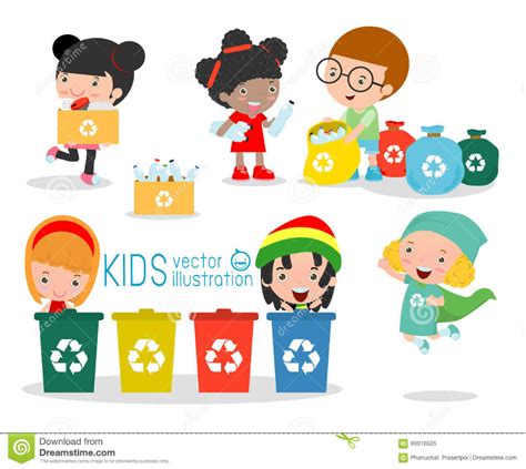 Los Niños Recogen Los Desperdicios Para Reciclar El Ejemplo De Los