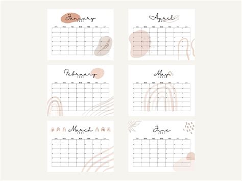 2022 Monthly Calendar Printable Neutral Boho Calendar Modern Etsy