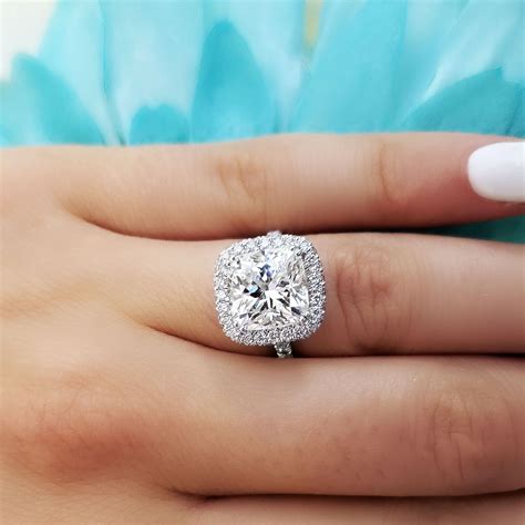 430 Carat Natural Square Cushion Cut Halo Diamond Engagement Ring