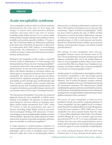Pdf Acute Encephalitis Syndrome