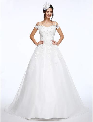 Ball Gown Wedding Dresses Off Shoulder Court Train Organza Beaded Lace