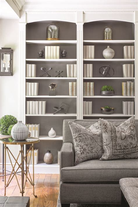 Grey Built In Bookcases With Grey Furniture Accessories Work Well