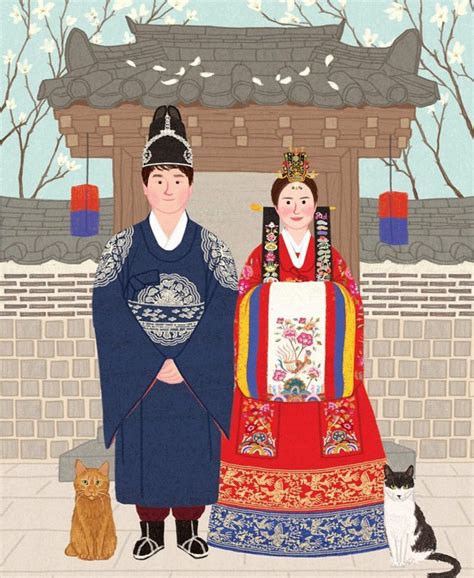 Hanbok Illustration 전통 결혼식 역사적 의상 한국사