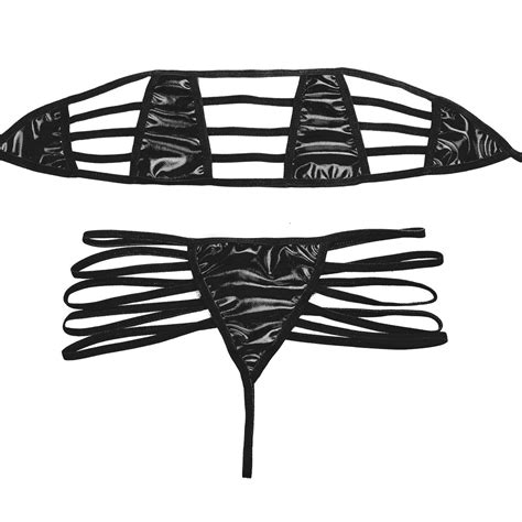 Buy Iiniim Women Lingerie Strappy Faux Leather Bikini Swimsuit Bra Top