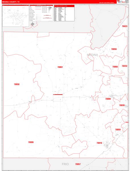 Medina County Tx Zip Code Wall Map Red Line Style By Marketmaps Mapsales