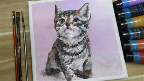 Acrylic Painting A Kitten Easy Painting Tutorial 100 Youtube
