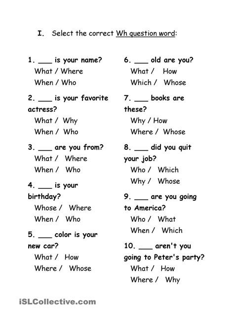 Wh Question Worksheets For Kindergarten