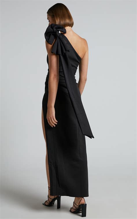 Marcelita One Shoulder Bow Maxi Dress In Black Showpo Usa