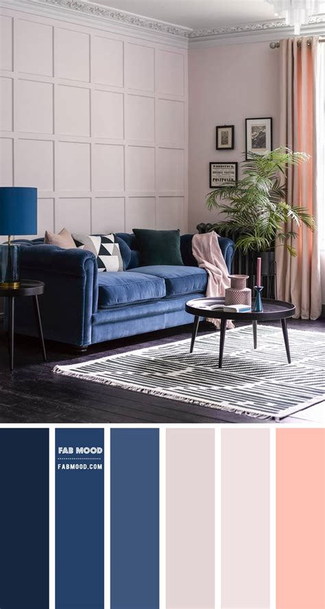 Light Grey And Navy Blue Living Room With A Touch Of Peach Fab Mood
