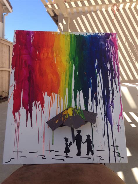 Couple Silhouette Umbrella Crayon Art