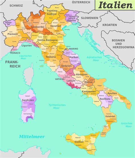 Italien Regionen Karte Italienisch