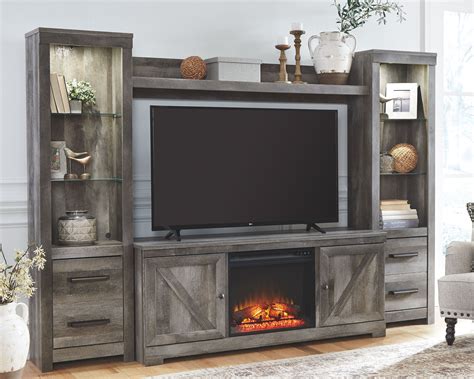 Floating glass shelves in entertainment centers & tv stands, wall mounted wall entertainment units & tv stands Wynnlow 4-Piece Entertainment Center with Fireplace ...