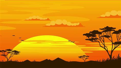 Cartoon Achtergrond Afrikaanse Savanne Zonsondergang 3320986