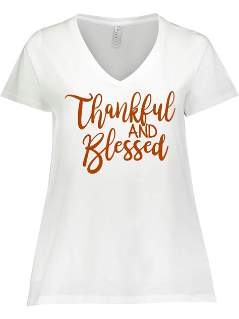Inktastic Thankful And Blessed Womens Plus Size V Neck T Shirt