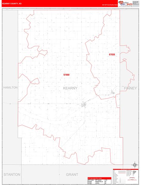 Kearny County Ks Zip Code Wall Map Red Line Style By Marketmaps