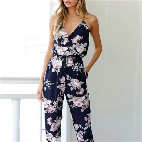 loose floral jumpsuit new 2018 v neck backless plus size jumpsuits ladies rompers women summer