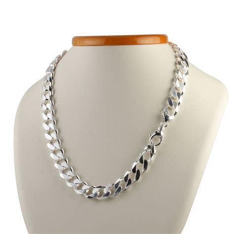 heavy wide silver curb chain 13mm width silver chain for men mens silver chain necklace