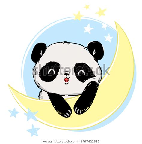 Hand Drawn Panda On Moon Childrens Stock Vector Royalty Free