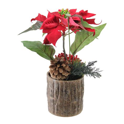 Northlight 10 Artificial Poinsettia Pine Cone Berries Potted Plant