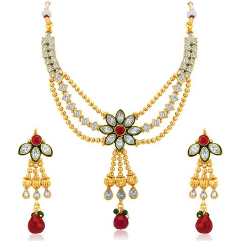 Appealing Three Strings Gold Plated Ad Necklace Set Sukkhi Online Private Limited 731251