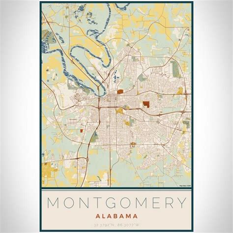 Montgomery Alabama Map Print In Woodblock In 2020 Map