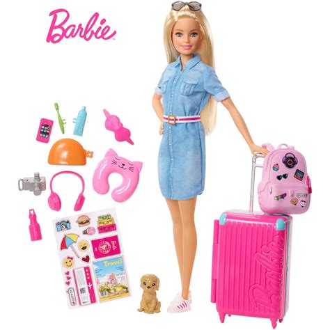 Barbie Doll And Travel Set With Puppy Luggage And 10 Accessories