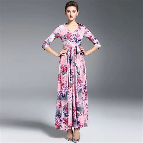 Luxury High Quality 2018 Designer Runway Maxi Dress Spring Women 34 Sleeve Vintage Floral