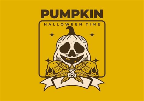 Premium Vector Vintage Illustration Of Halloween Pumpkin And Skull