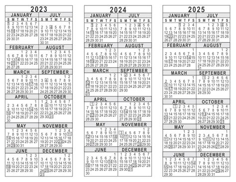 Free Printable Calendar 2023 2024 2025 Blank Three Year Calendar