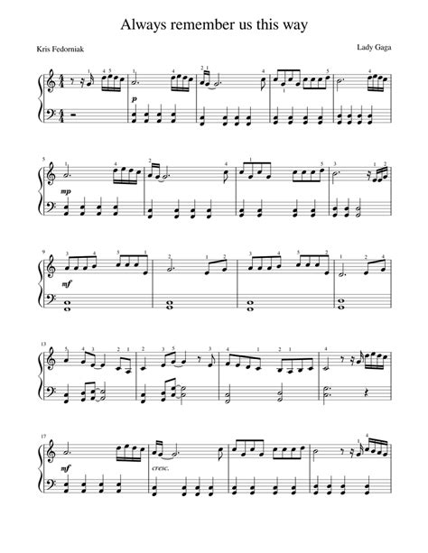 Always Remember Us This Way Sheet Music For Piano Solo