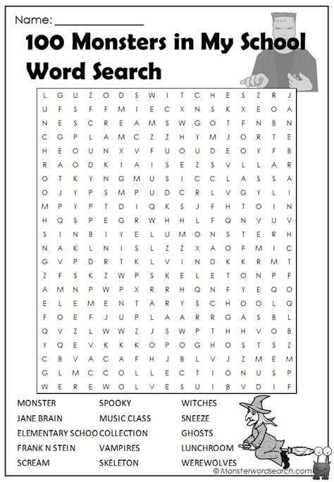 100 Monsters In My School Monster Word Search