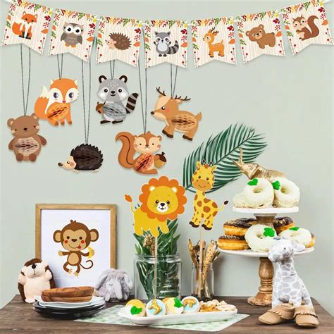 Qifu Tableware Woodland Animals Party Decor Jungle Safari Birthday