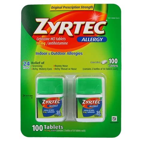 Zyrtec Allergy Value Pack Cetirizine Hci 10 Mg Antihistamine 100