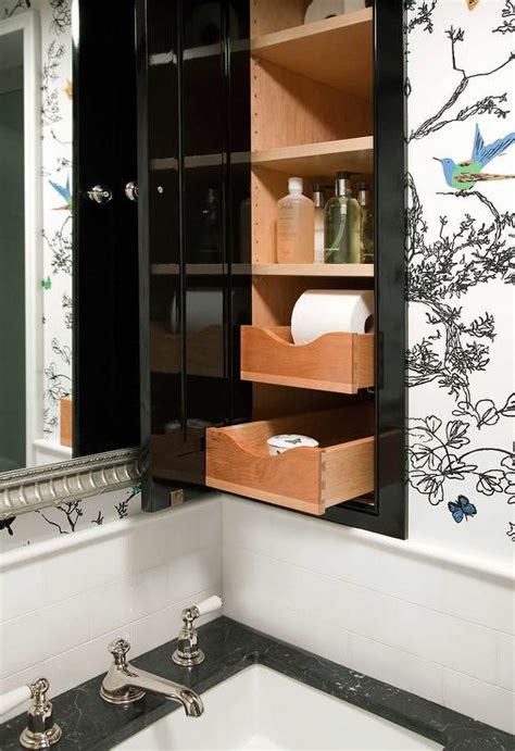 Glossy Black Inset Medicine Cabinet With Pull Out Drawers