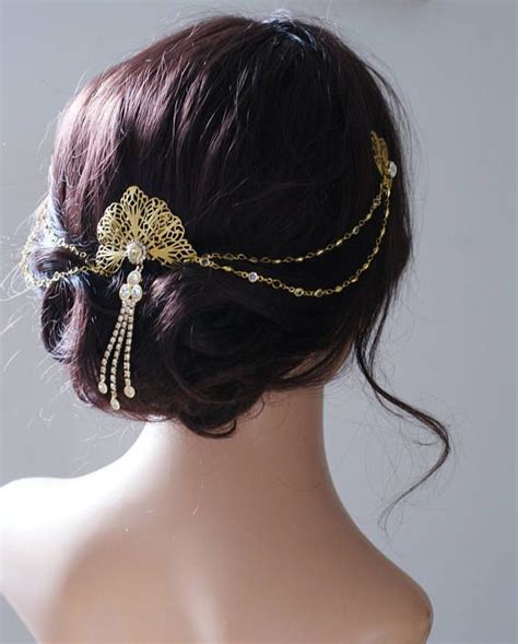 Art Nouveau Wedding Headpiece With Swags Gold Bridal Headpiece Hair