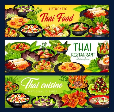 Premium Vector Thai Food Vector Thailand Cuisine Dishes Banners