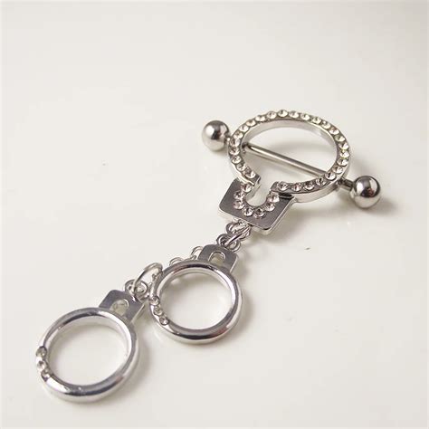 2 Piece 316l Stainless Steel Sexy Chain Handcuff Nipple Ring Shield Rings Body Piercing Jewelry