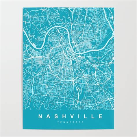 Nashville Map Tennessee Blue And Cyan Ii More Colors Review My