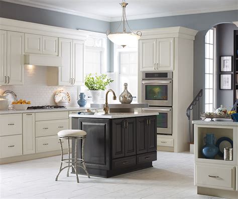Off-White Kitchen Cabinets & Dark Grey Island - Diamond