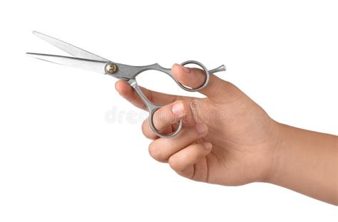 Hairdresser Holding Professional Scissors Isolated On White Closeup