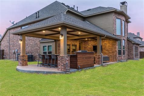 There are amazing diy outdoor furniture plans that will make you get. Hip roof patio cover attached to the house with stamped ...
