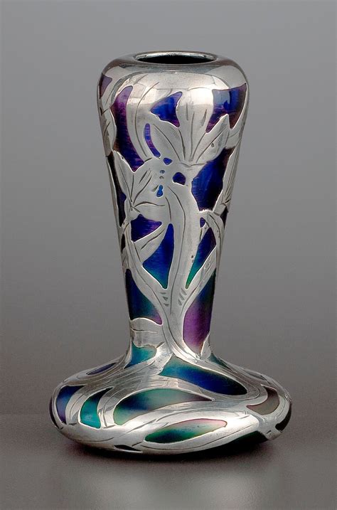 An American Glass Vase With Silver Overlay Silver Work Silver Pieces Decorative Objects