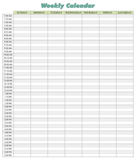 Best Printable Weekly Calendar With Minute Time Slots Pdf For
