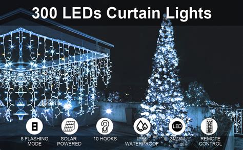 Chipark Solar Curtain Lights Upgraded Garden Fairy Lights 300 Led 8
