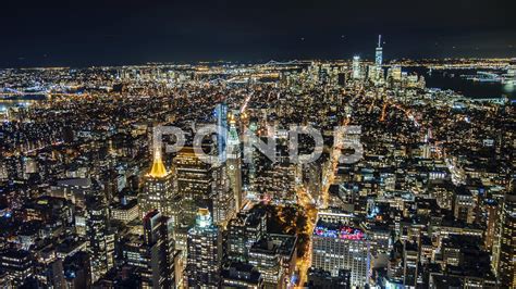 Stunning Night View Of Manhattan From The Birds Eye View Stock Footage