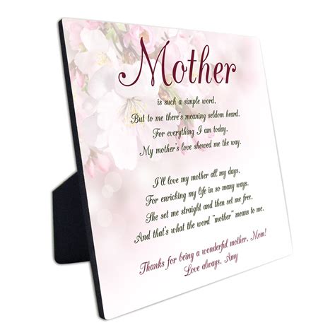 Funny custom best mom gift mug. Poem for Mother Personalized Desk Plaque with Easel