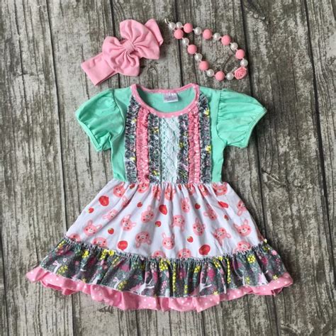 Summer Cotton Design Bunny Baby Girls Kids Boutique Clothing Dress Sets