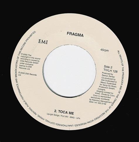 Fragma Toca S Miracle Vinyl Record 7 Inch Emi 2000