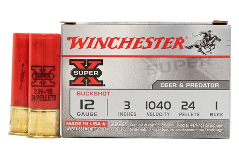 Winchester 12 Gauge 3 In 24 Pellet 1 Buck Super X Buckshot 5box For