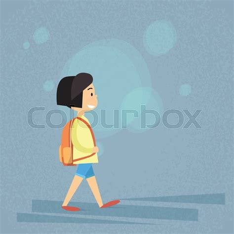 Small School Girl Walk Carry Bag Stock Vector Colourbox